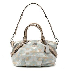COACH Madison Shantung Sophia Satin Leather Shoulder Bag Purse Silver Bay Mist